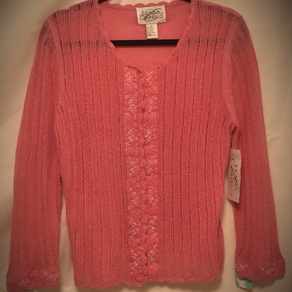 🎁✈️😊Darling, Hot Pink, Beaded Accent, Cardigan, by Elana Carello, NWT